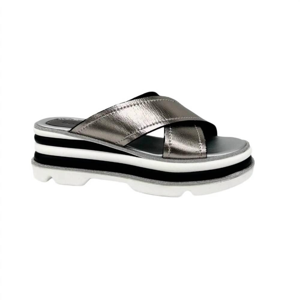 NEW BONAVI women's cross strap sandals in pewter